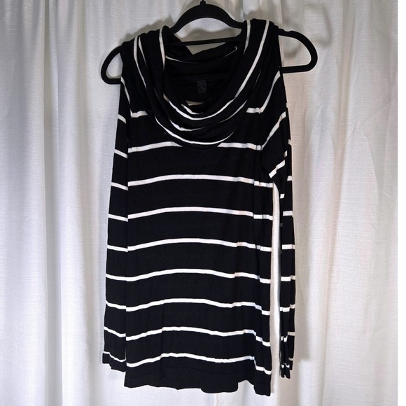 INC International Concepts Large Black White Striped Cowl Neck Cold Shoulder Top - Picture 1 of 7